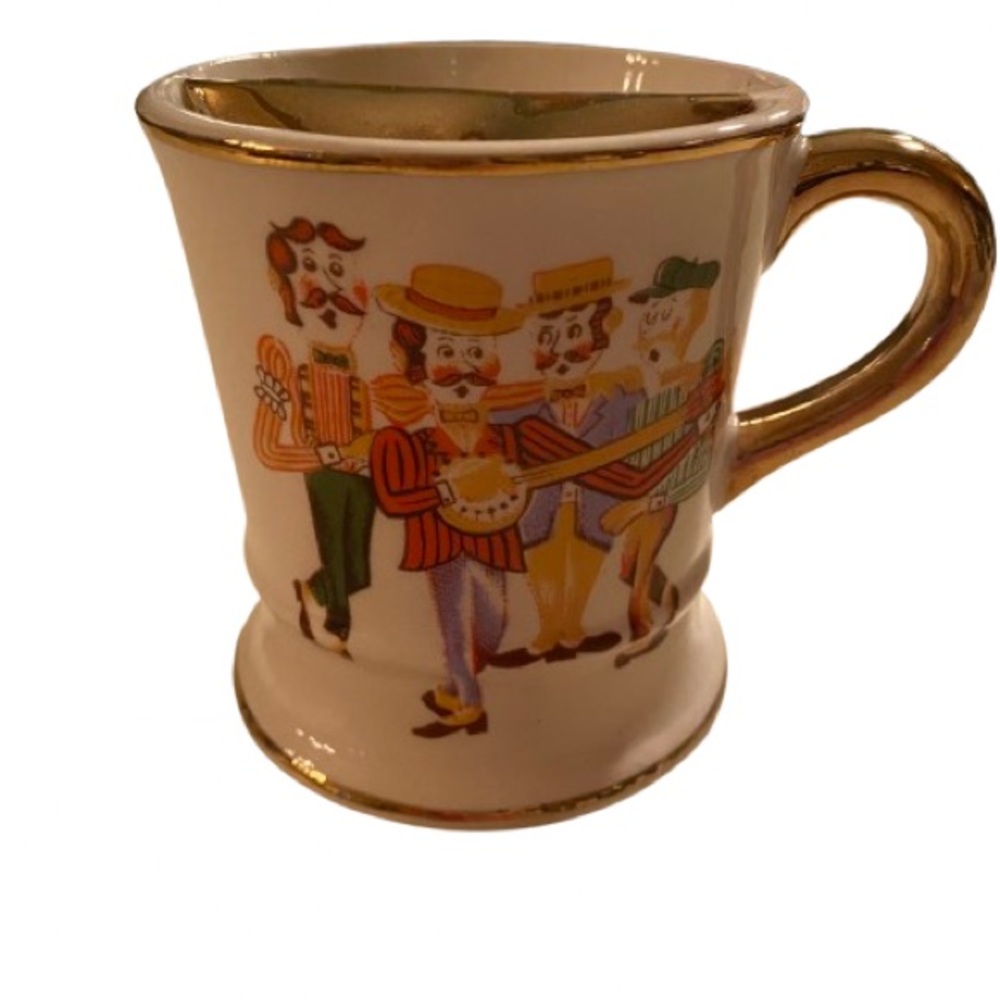 Vintage Enesco Mustache Mug Featuring a Barbershop Quartet Retro Gold Trim